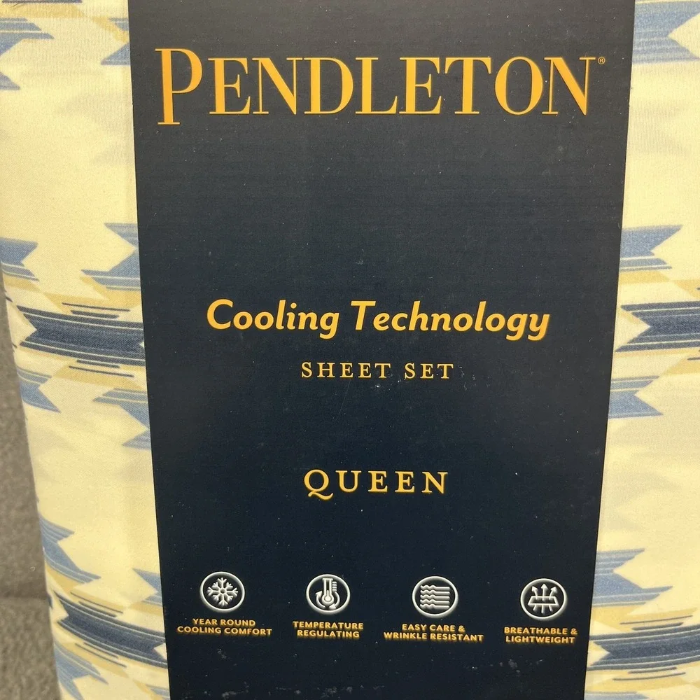 Pendleton QUEEN Sheet Set Cooling Technology Moonlit Mesa Blue Ivory Aztec‎
